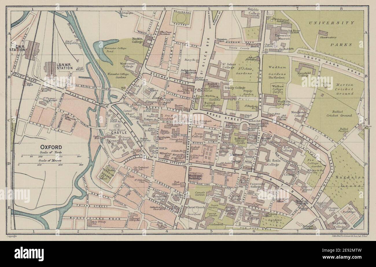 Piano della città DI OXFORD. Università. Oxfordshire 1920 vecchia mappa antica Foto Stock