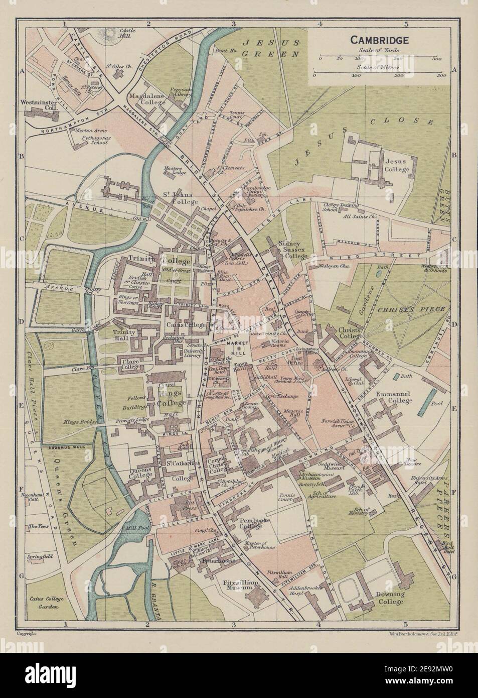 Piano della città DI CAMBRIDGE. Università. Cambridgeshire 1920 vecchia mappa Foto Stock