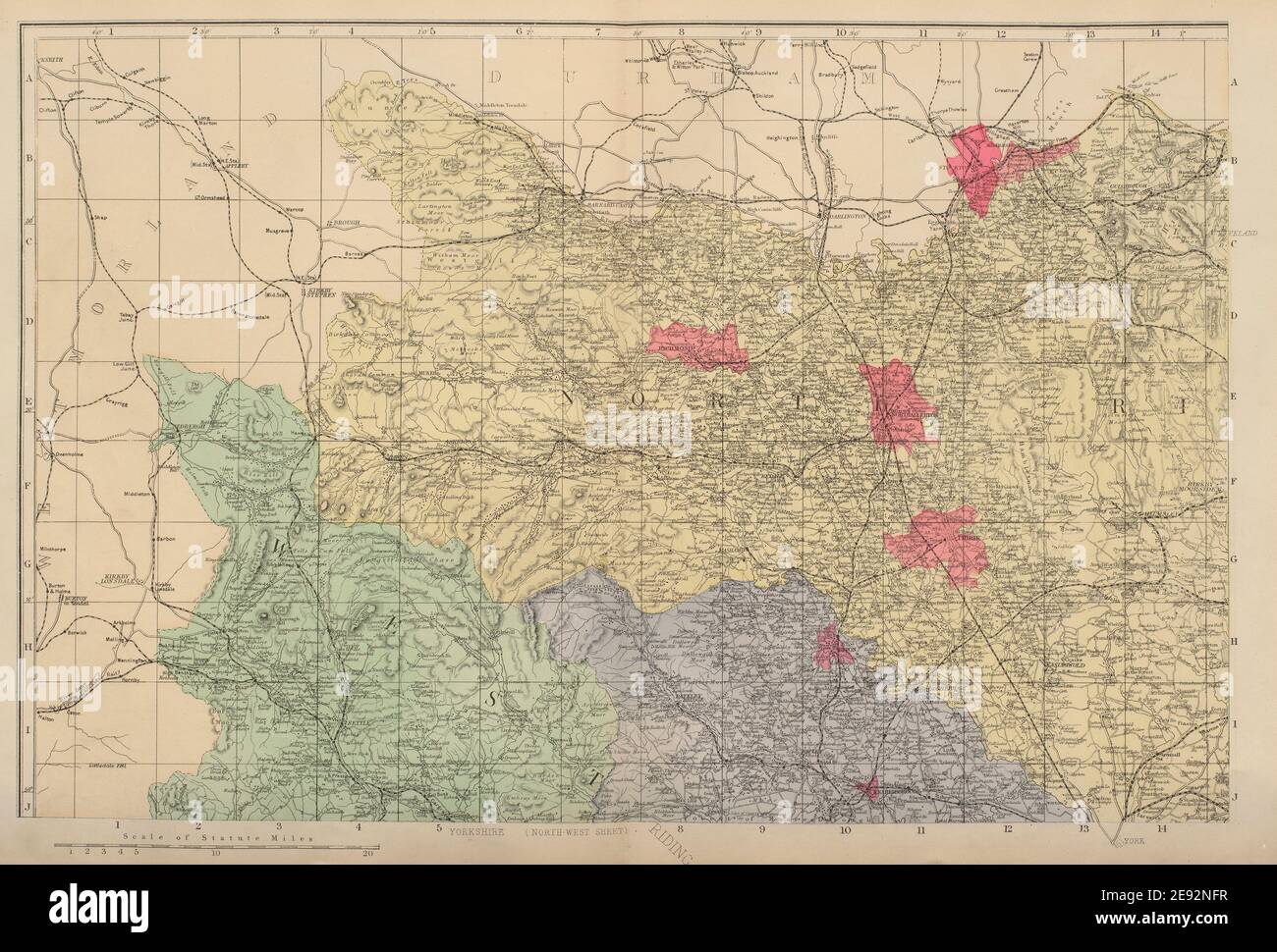 YORKSHIRE (Nord Ovest) Middlesborough Northallerton mappa della contea GW BACON 1883 Foto Stock