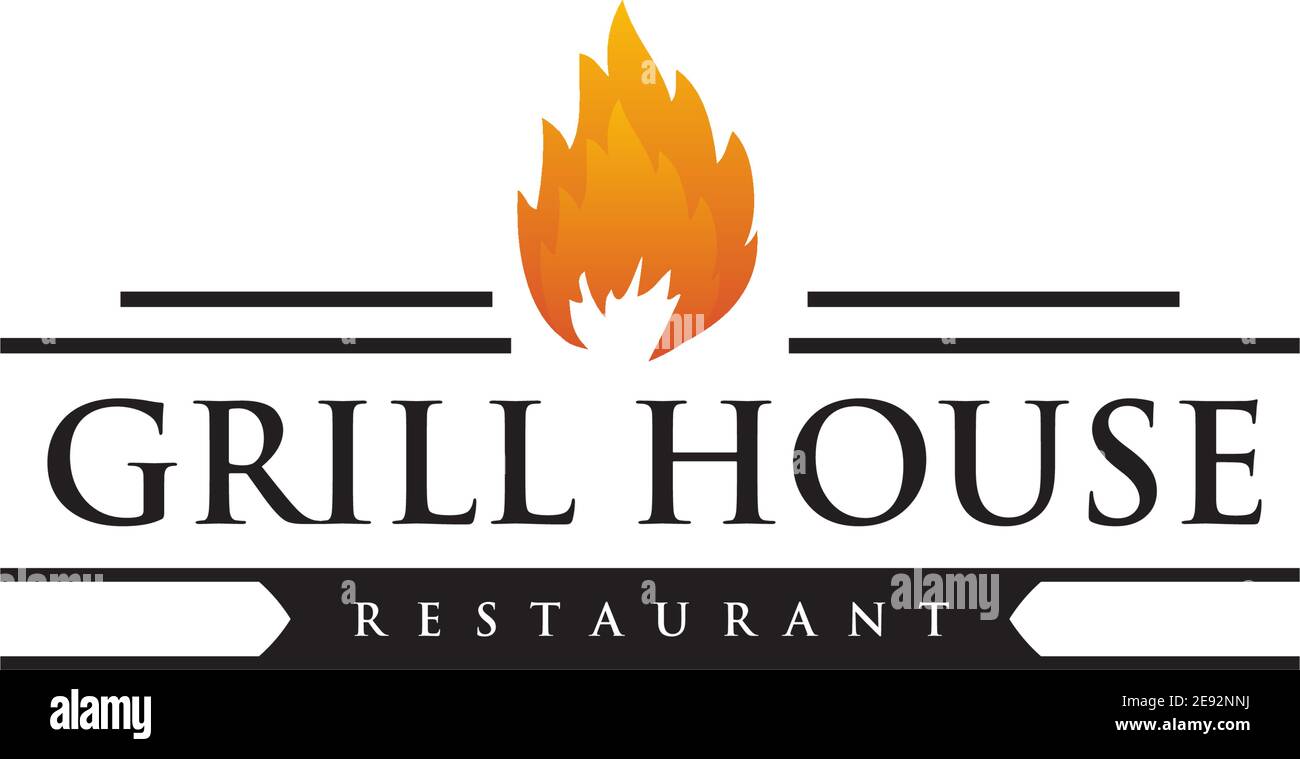 Grill House ristorante logo disegno vettoriale modello illustrazione Illustrazione Vettoriale