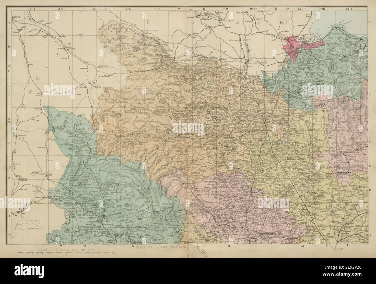 YORKSHIRE (Nord Ovest) Middlesborough Northallerton Mappa della contea GW BACON 1885 Foto Stock