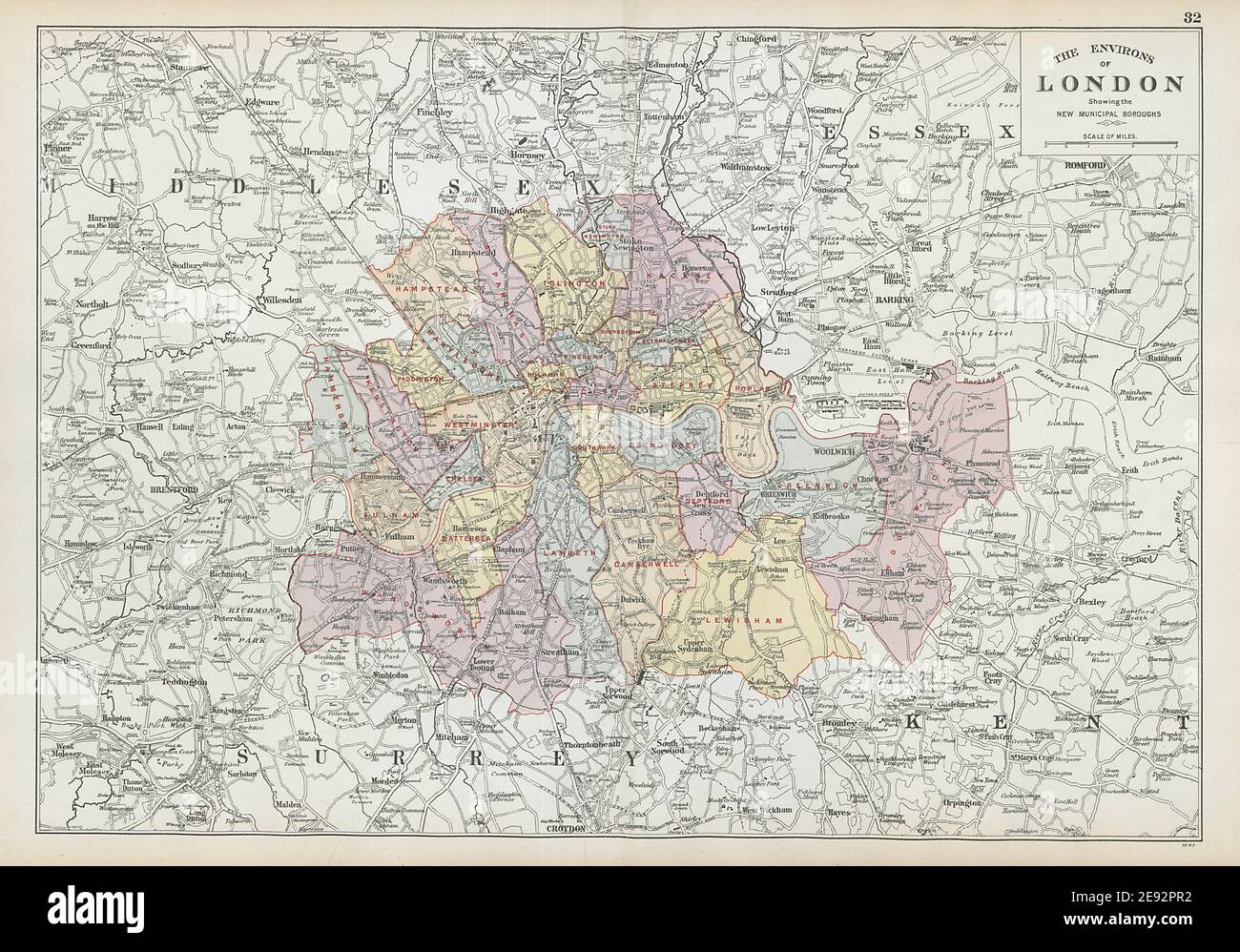 DINTORNI DELLA GRANDE LONDRA. Mostra i nuovi quartieri municipali. PANCETTA 1906 vecchia mappa Foto Stock