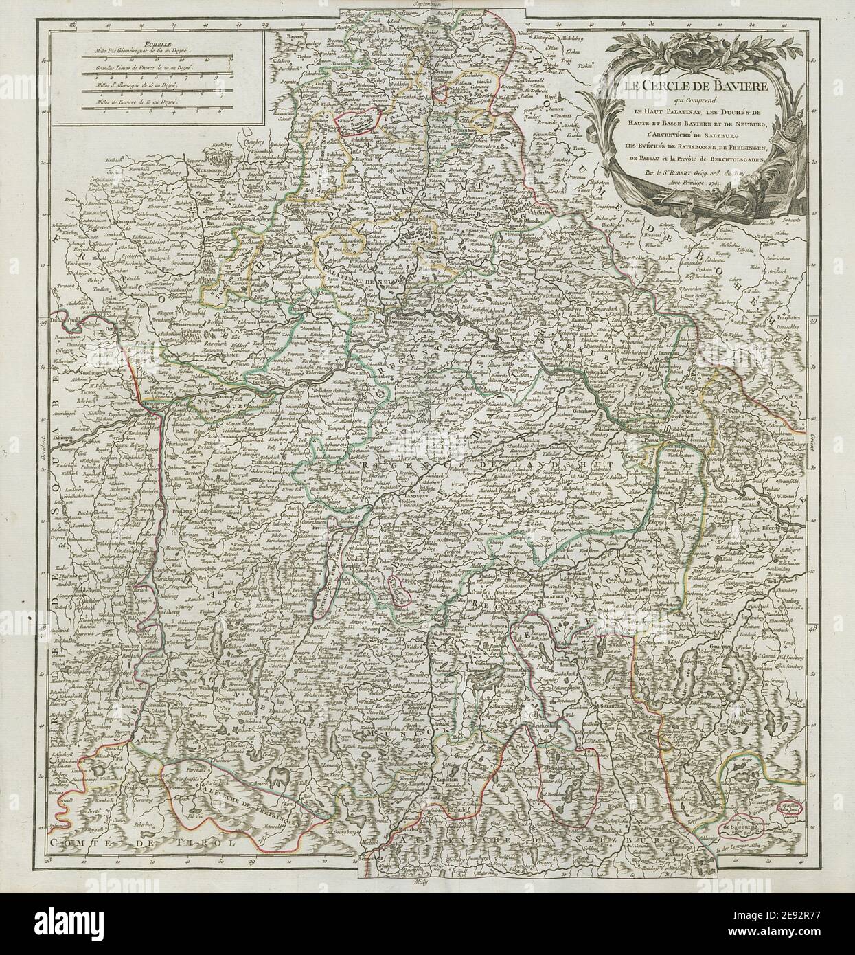 "Le Cercle de Baviere". Baviera Baviera Baviera Germania meridionale. VAUGONDY 1751 vecchia mappa Foto Stock