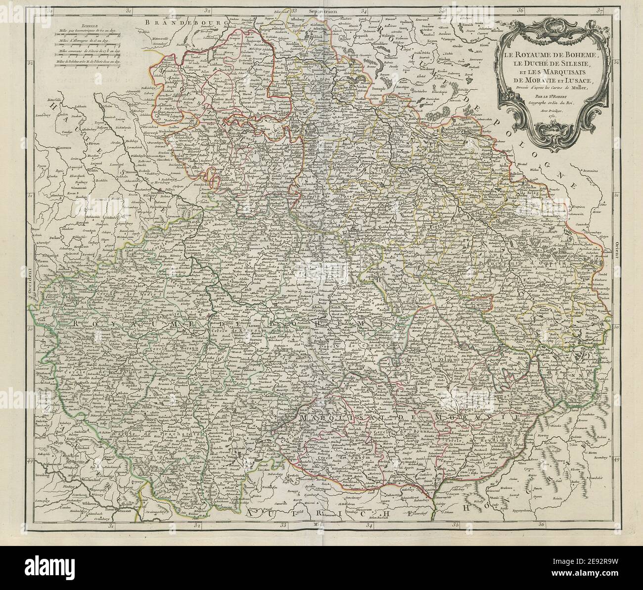 "Le Royaume de Boheme, le Duché de Silesie…" Czechia & Slesia VAUGONDY 1751 mappa Foto Stock