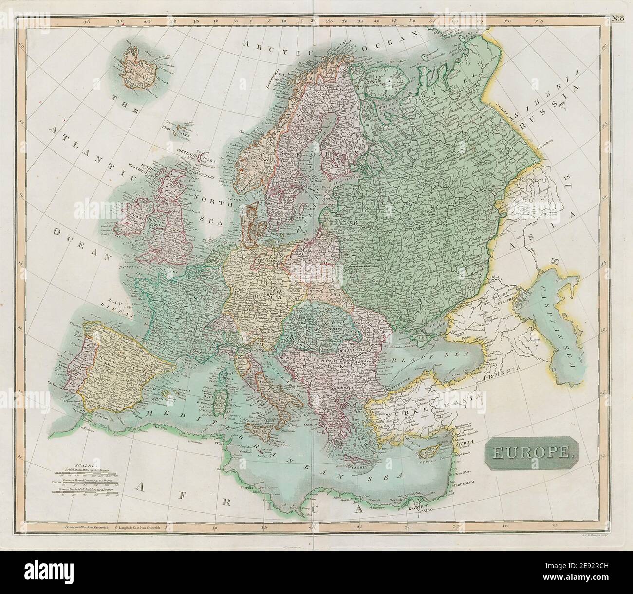 Inizio del 19 ° secolo 'Europa' di John Thomson 1817 antico mappa piano grafico Foto Stock