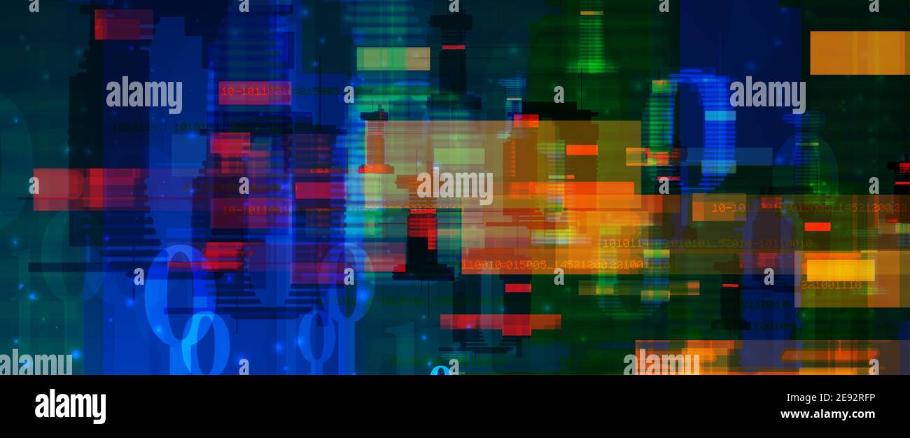 Byte di codice binario eseguire attraverso la rete. Abstract syberspace futuristico. La tecnologia moderna sullo sfondo Illustrazione Vettoriale