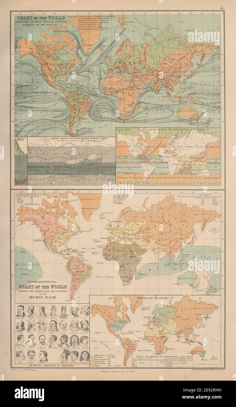 Grafici fisici ed etnografici del mondo. Etnico. BARTOLOMEO 1870 mappa Foto  stock - Alamy