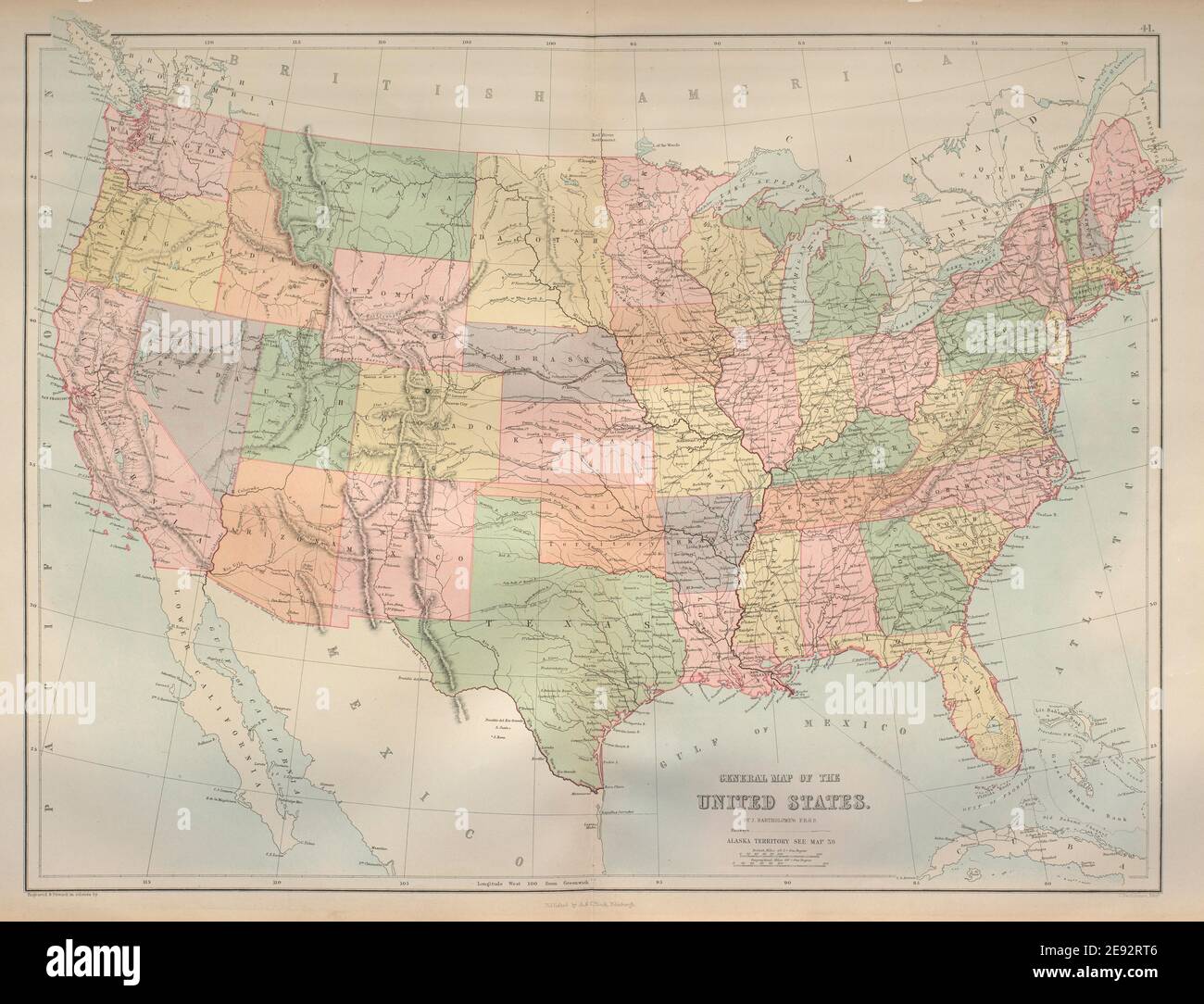 Stati Uniti d'America. Dacota/Dakota. BARTOLOMEO 1870 vecchia mappa antica Foto Stock