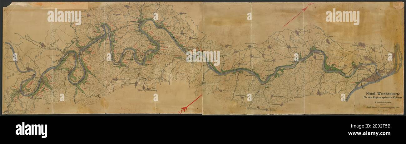 Mosel-Weinbaukarte für den Regierungsbezirk Coblenza. Mappa del vino. LINTZ c1930 Foto Stock