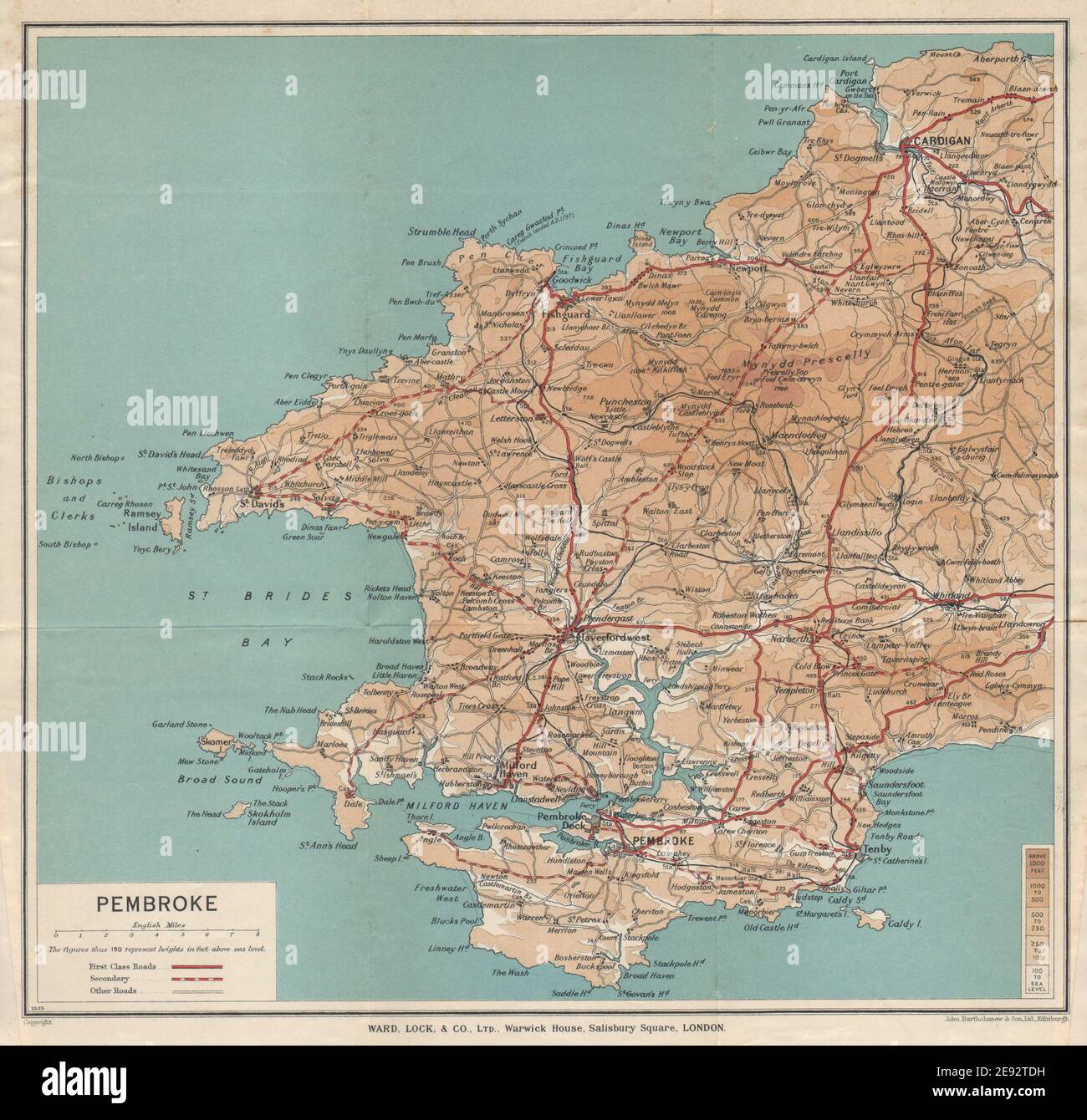 PEMBROKESHIRE. Cardigan Pembroke Tenby St David's. Galles. Mappa DEL BLOCCO DI REPARTO 1938 Foto Stock