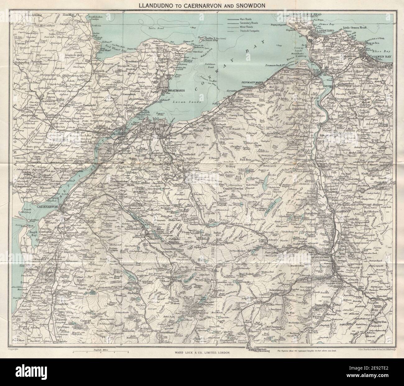 GALLES DEL NORD-OVEST. Llandudno Caernarvon Snowdonia Anglesey Bangor. Mappa DEL BLOCCO DI REPARTO 1961 Foto Stock