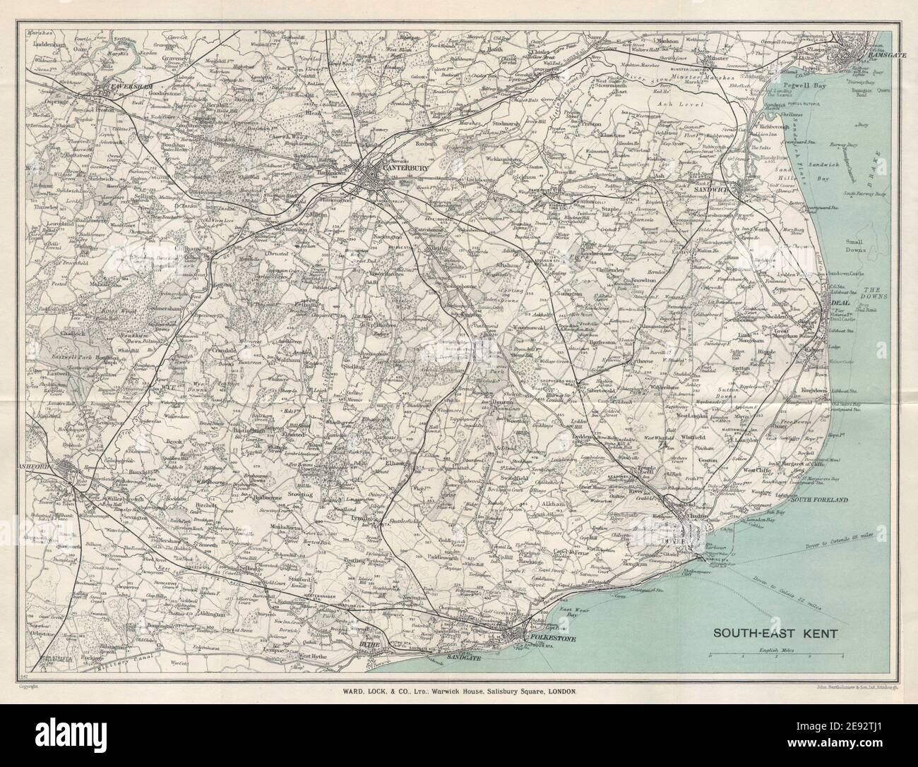 SUD-EST KENT Canterbury Deal dover Folkestone Ashford Faversham 1928 mappa Foto Stock