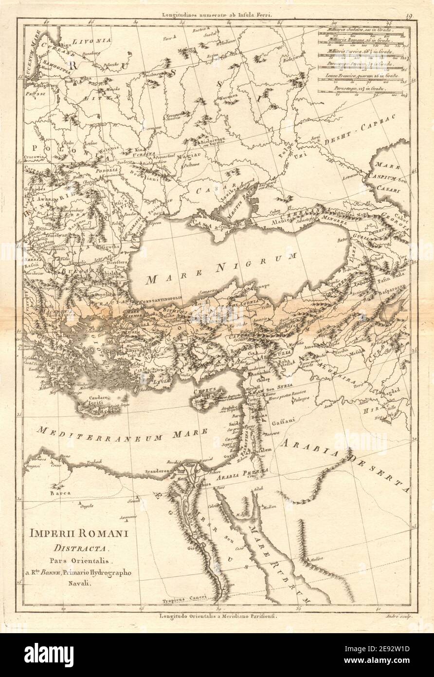 Imperii Romani Distracta pars Orientalis. Impero Romano, orientale. BONNE 1787 mappa Foto Stock