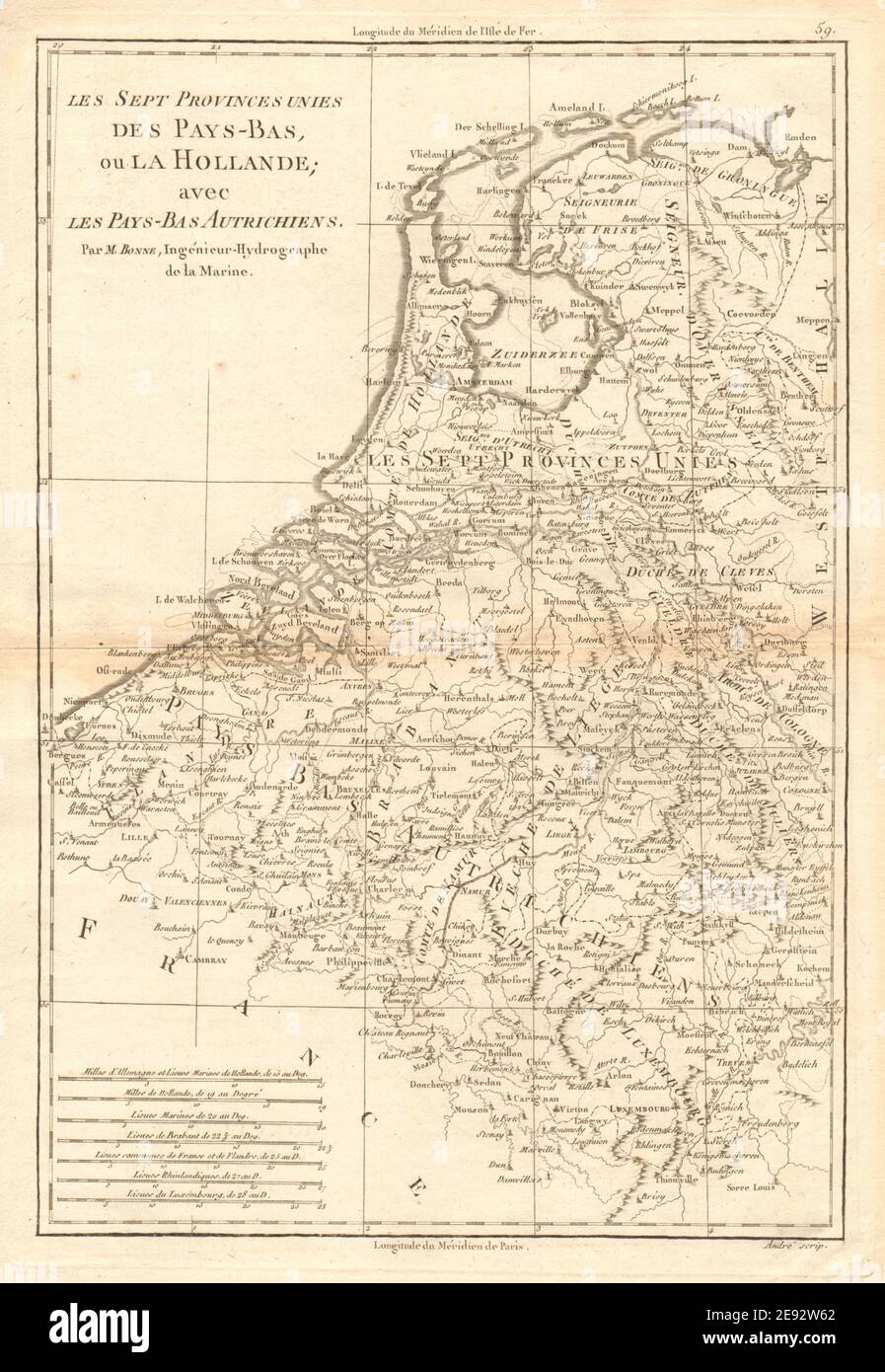 Les Sept Province Unies des Pays-Bas… Paesi Bassi e Belgio. BONNE 1787 mappa Foto Stock