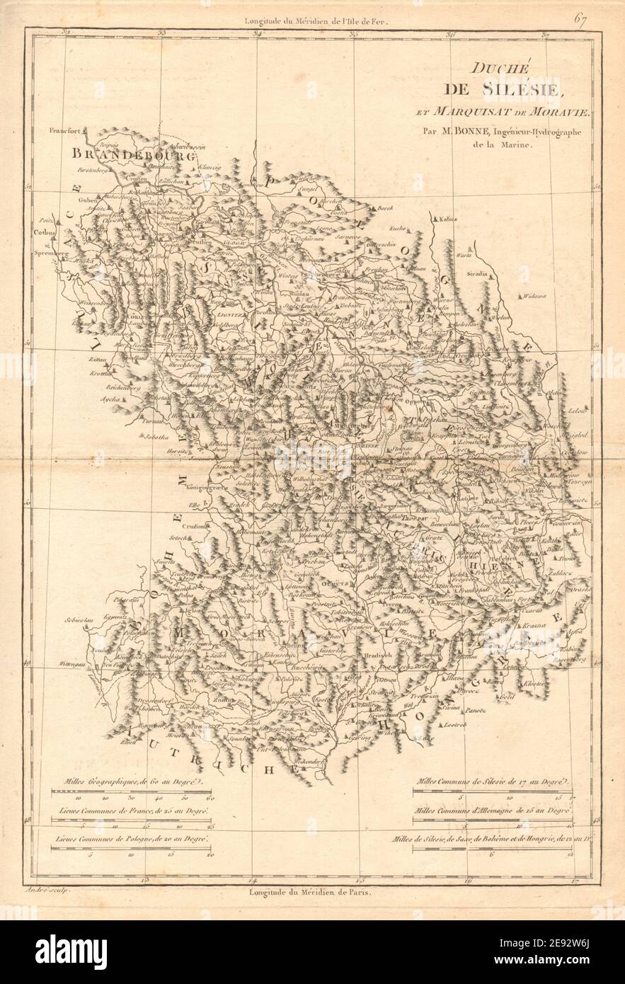 Duché de Silesie et Marquisat de Moravie. Slesia Moravia Polonia. BONNE 1787 mappa Foto Stock