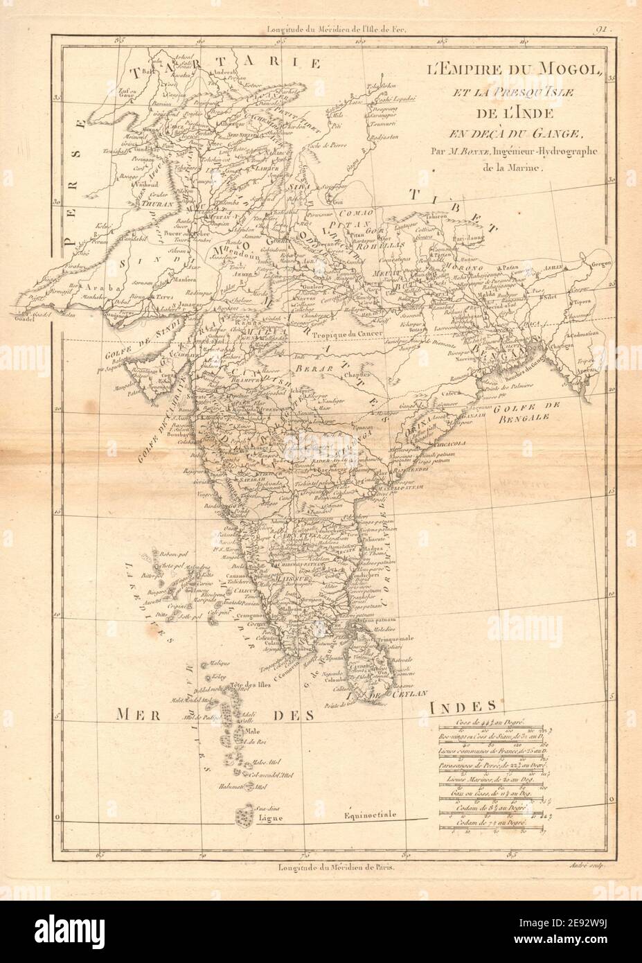 L’Empire du Mogol et la Presqu’Isle de l’lnde en decà du Gange. BONNE 1788 mappa Foto Stock