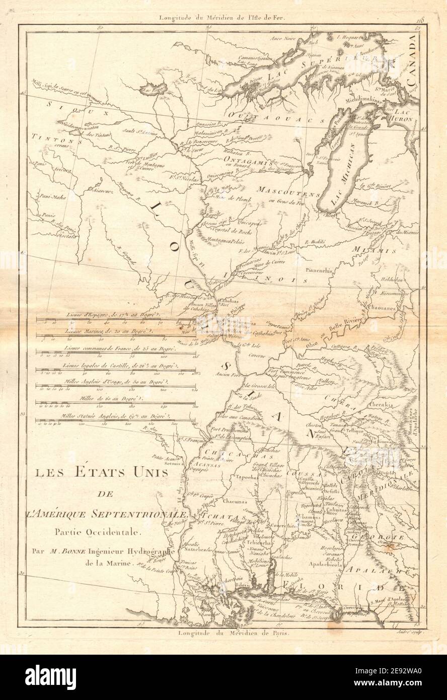 Les Etats Unis de i'Amérique Septentrionale, partie occidentale. BONNE 1788 mappa Foto Stock