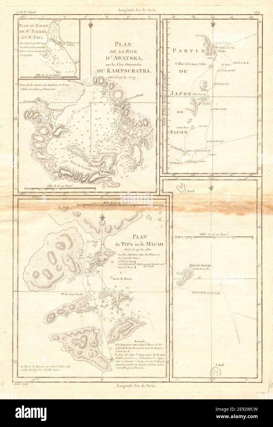 Baye d'Awatska. Avacha Bay, Kamchatka. Typa/Taipa & Macao/Macao. BONNE 1788 mappa Foto Stock