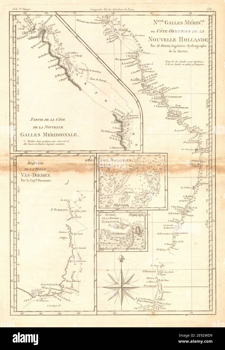 Nouvelle Galles Méridionale. Costa Est dell'Australia. TAS. QLD NSW BONNE 1788 mappa Foto Stock