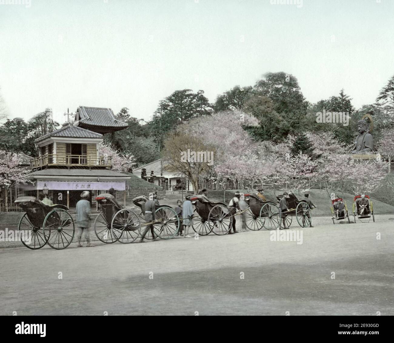 Foto della fine del XIX secolo - Rickshaws, Uyeno, Parco Ueno, Tokyo, Giappone Foto Stock