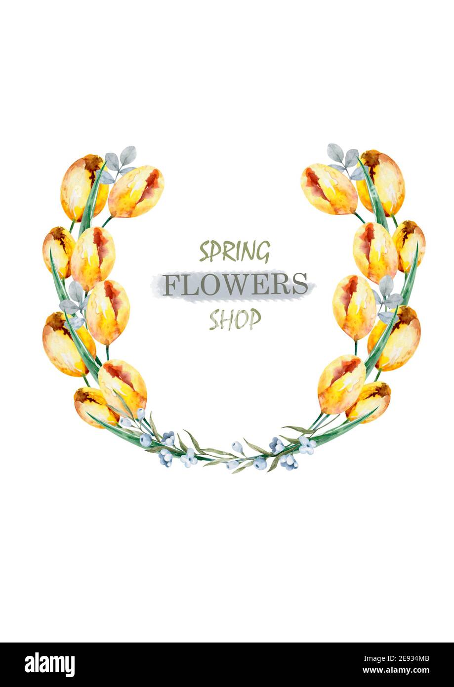 Wreath cornice floreale con tulipani di disegno acquerello, pittura a mano acquerello illustrazione isolata Foto Stock