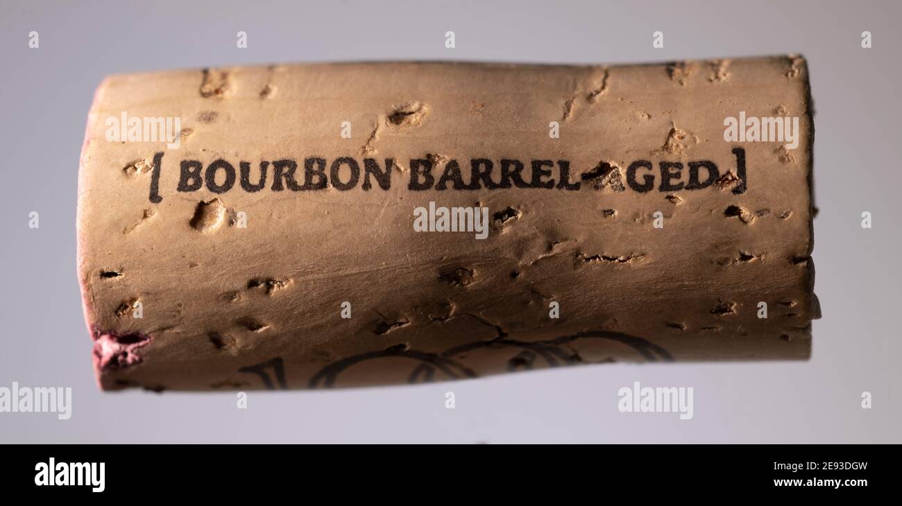 Bourbon Barrel vino californiano Zinfandel vino invecchiato tappo in bottiglia Foto Stock