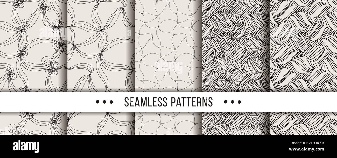 Insieme di modelli senza giunture rigidi e minimalistici. Collezione per colorare pagine, stampe tectile, decorazioni, design Illustrazione Vettoriale