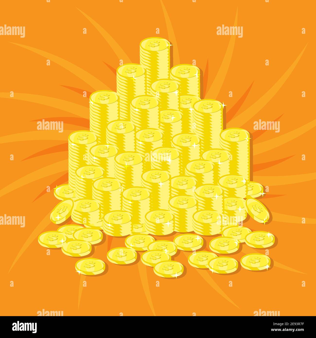 Molte pile di monete d'oro sfondo illustrazione vettoriale Illustrazione Vettoriale