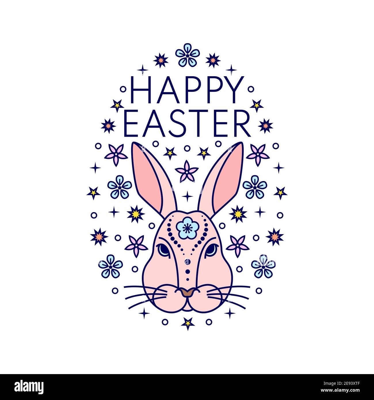 Uovo di Pasqua con coniglietto e fiori Illustrazione Vettoriale