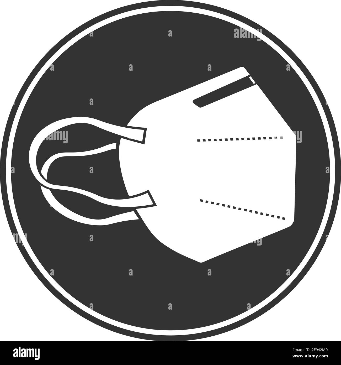 Vista laterale del respiratore con maschera facciale FFP2, simbolo circolare o immagine vettoriale a icone Illustrazione Vettoriale