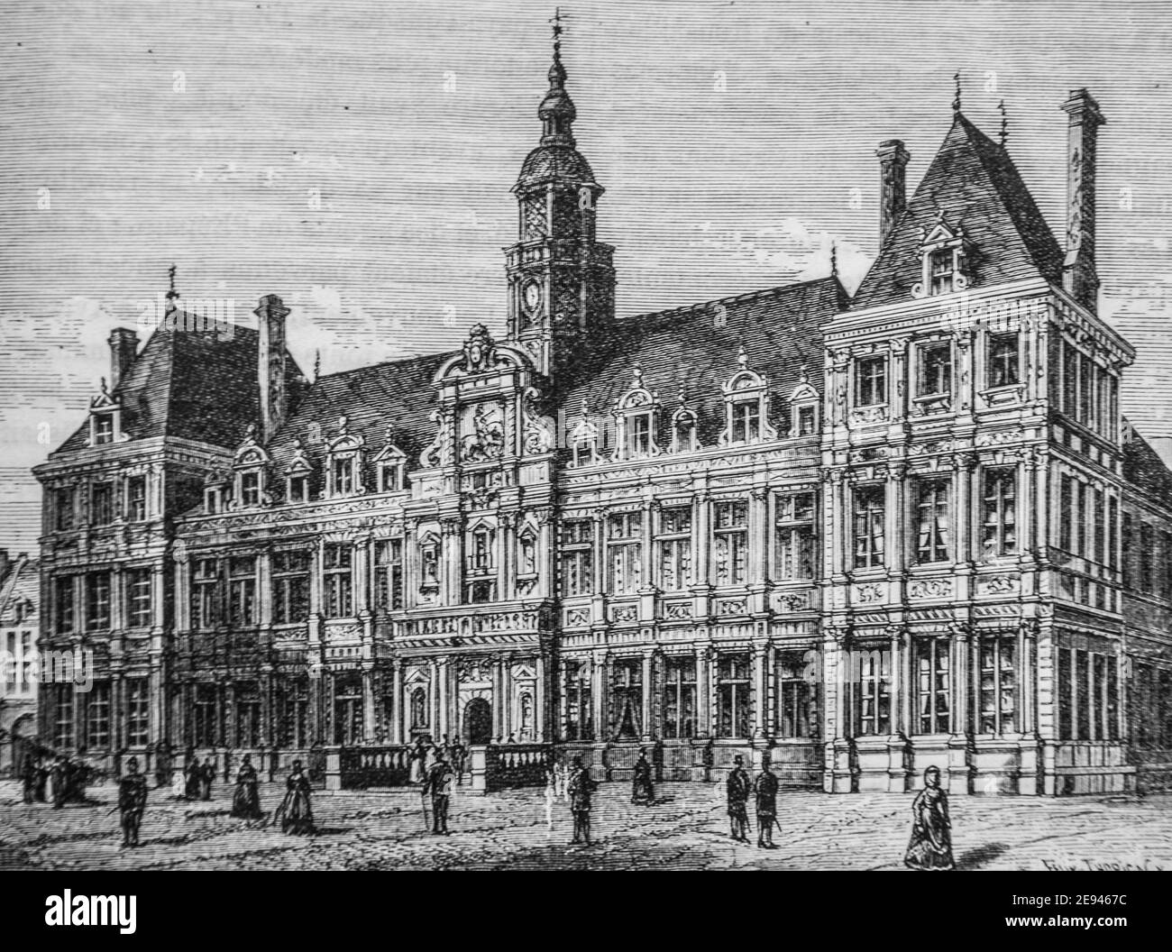 hotel de ville de reims 1500-1600, histoire populaire de france par henri martin, editeur furne 1860 Foto Stock