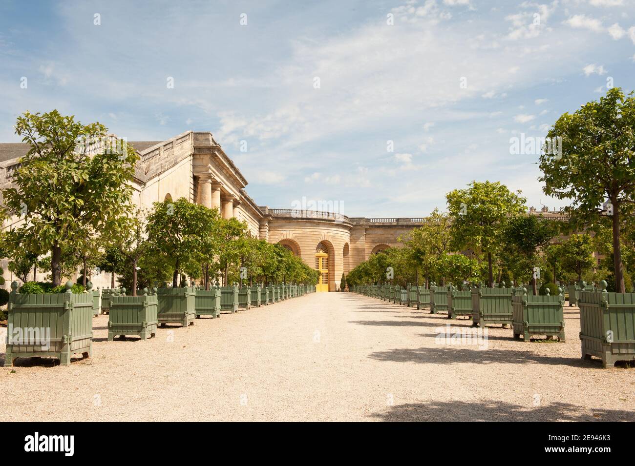 Il Sud Parterre bas orangery nei Giardini di Versailles, Parigi, creato da Andre le Notre Foto Stock