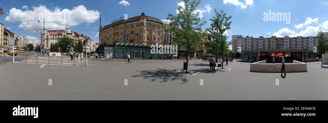 Tram di Budapest fermata del tram, Ungheria. Foto Stock