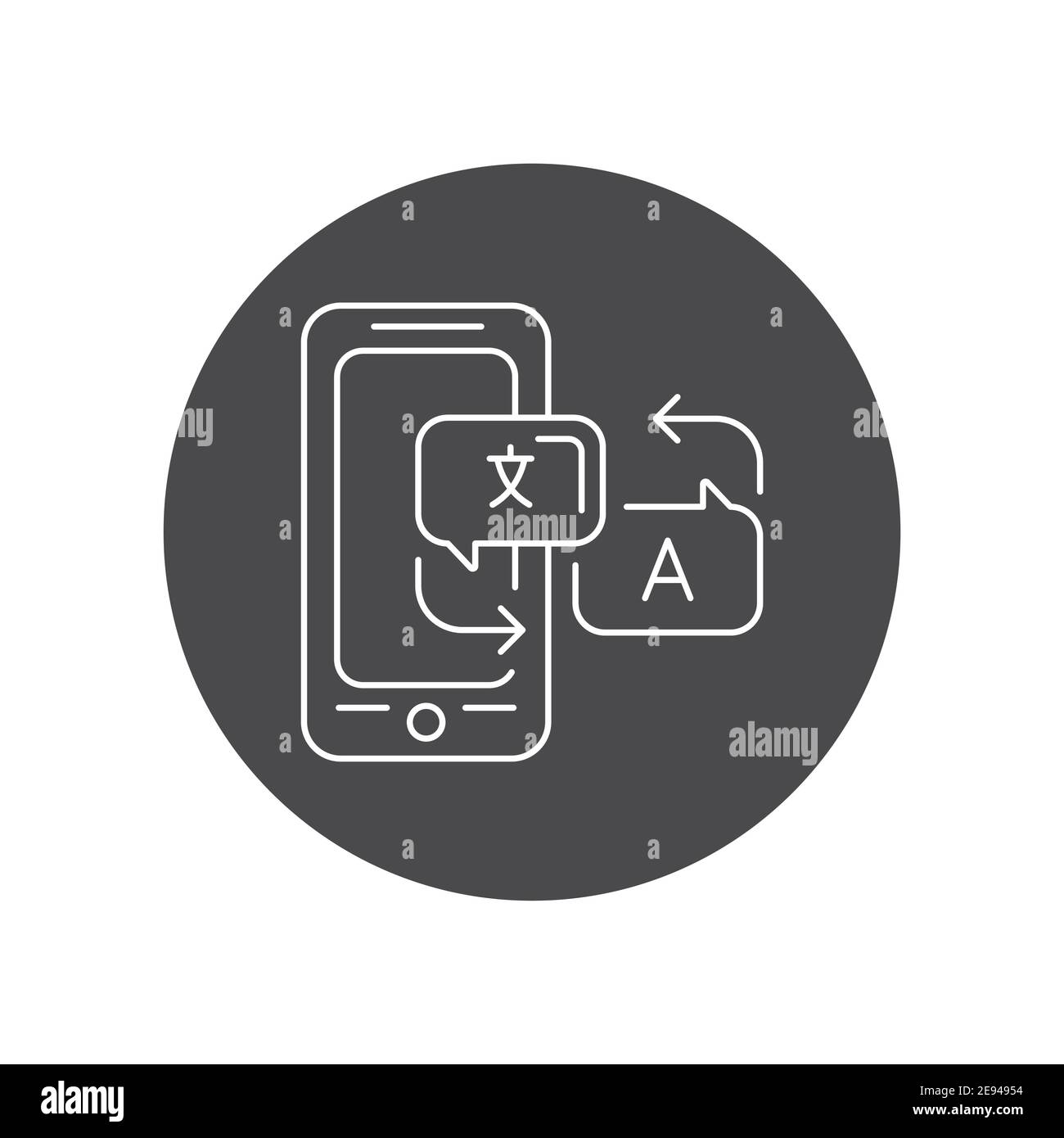 Applicazione per il traduttore di lingue per dispositivi mobili in smartphone icona glifo nera. Pittogramma per pagina web, app mobile, promo. Elemento di progettazione GUI UI UX. Modificabili Illustrazione Vettoriale
