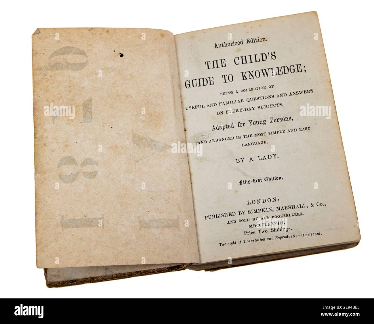Esempio di un vecchio libro la Guida del bambino alla conoscenza Di A Lady la 51° edizione pubblicata a Londra in 1828 Foto Stock