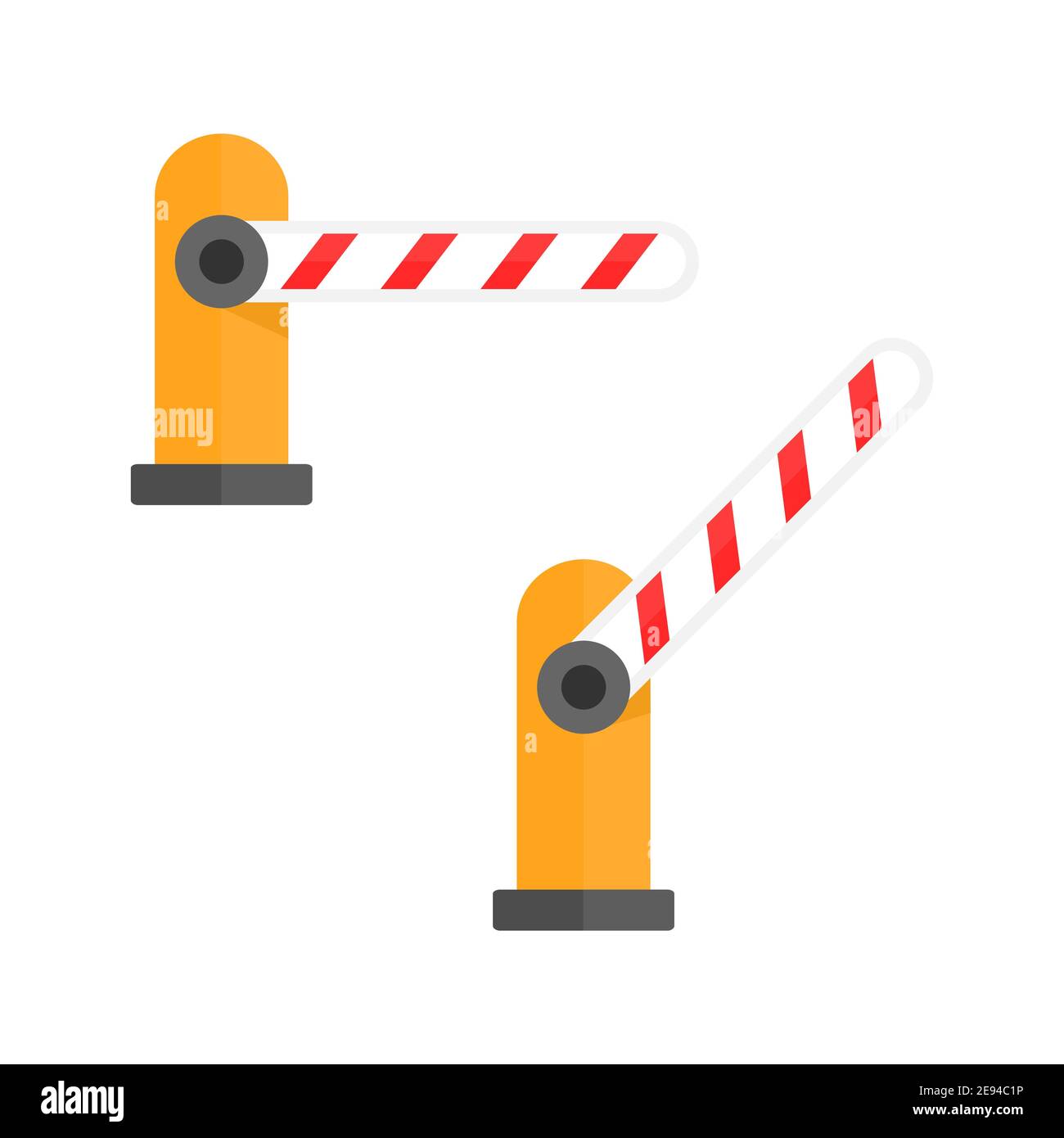 Icona barriera auto automatica. Barriera aperta e chiusa in stile piatto. Immagine vettoriale a colori isolata in bianco. Illustrazione Vettoriale