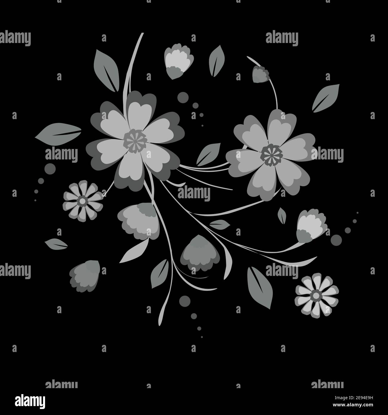 Illustrazione vettoriale dei fiori scuri in grigio e nero Illustrazione Vettoriale