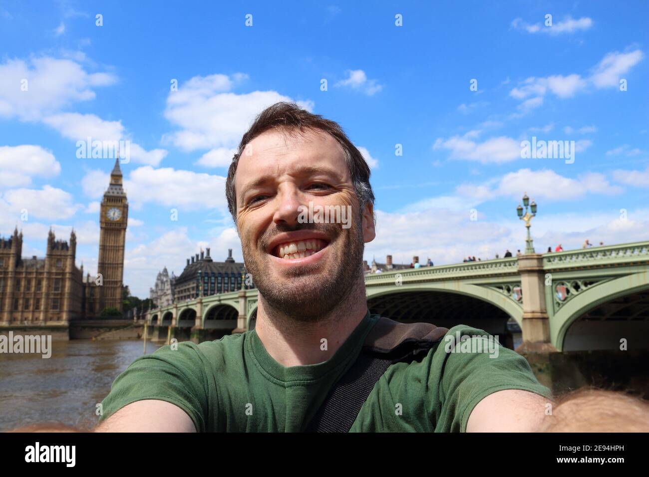 Selfie con il parlamento britannico di Londra e il Big ben. Foto Stock