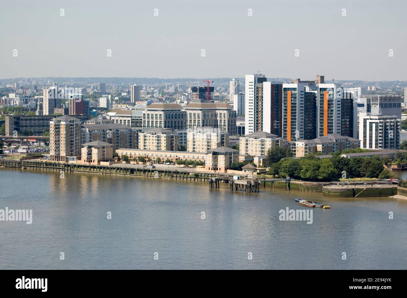 Vista aerea della zona di Blackwall e East India Dock di Newham, East London, Inghilterra. Foto Stock