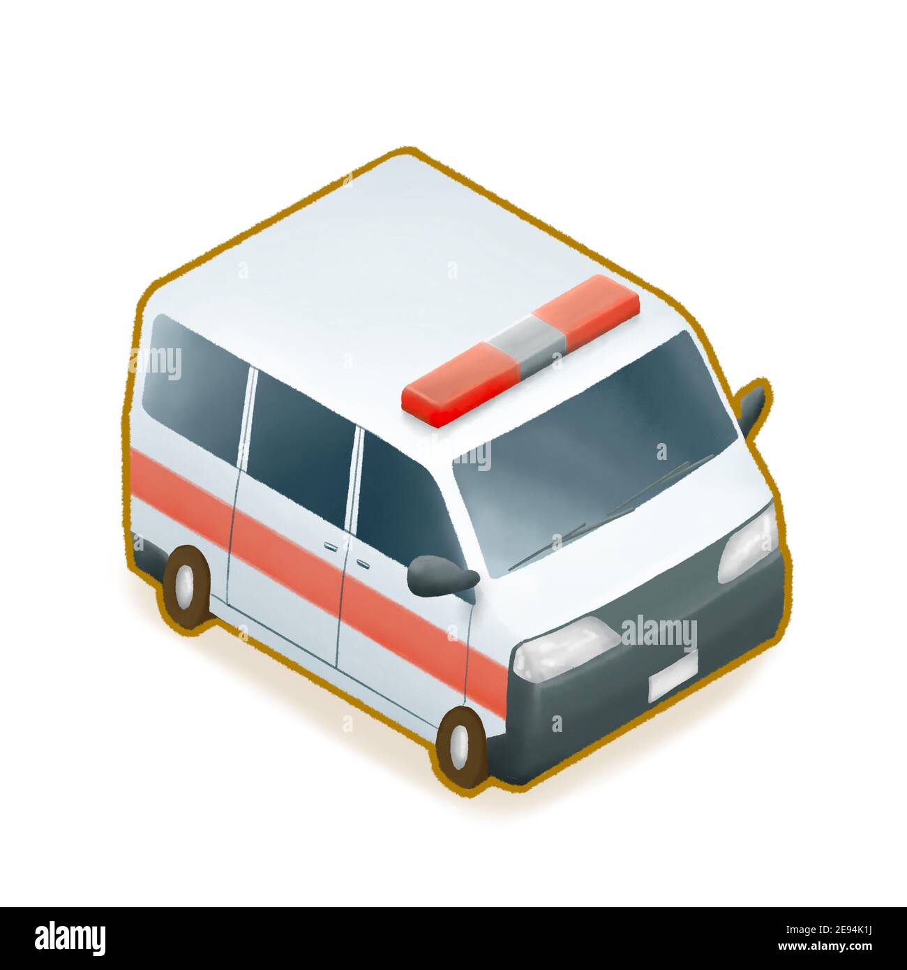 La pittura digitale del furgone della polizia di sicurezza, sirena rossa ambulanza auto veicolo isometrico cartoon icona raster illustrazione isolato su bianco retro Foto Stock