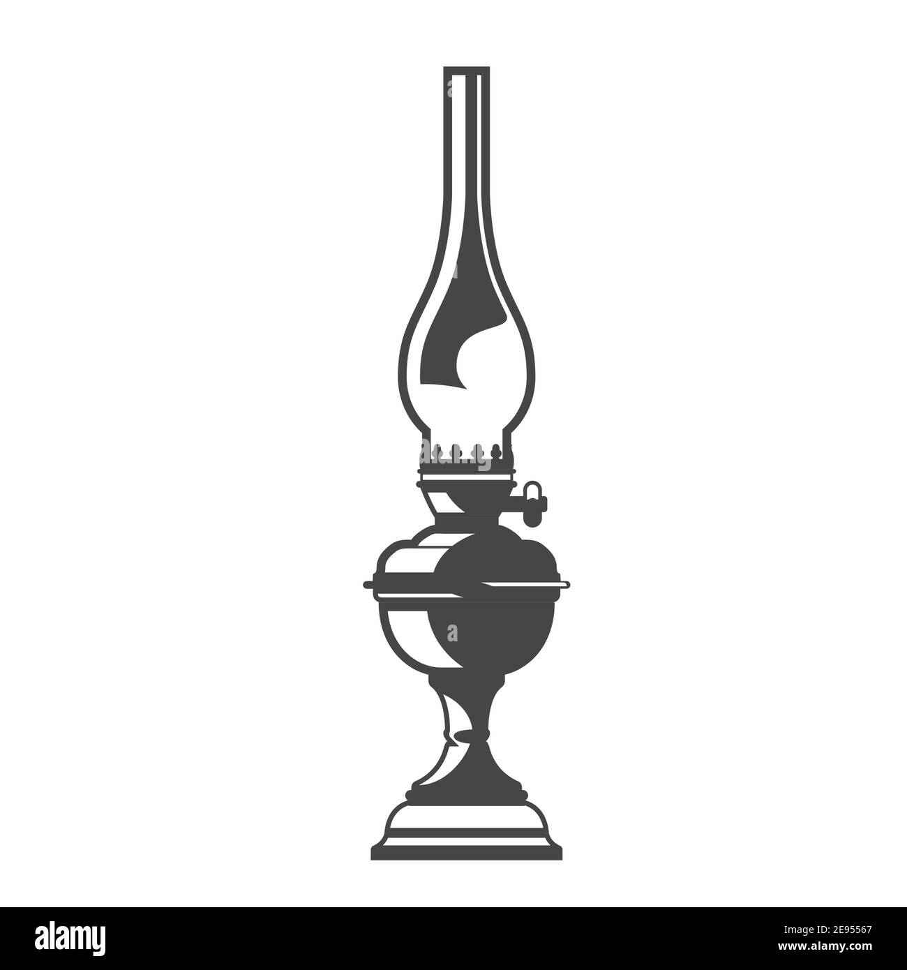 Lampada ad olio in metallo d'epoca con lampadina in vetro, silhouette di lanterna a cherosene per la casa, vettoriale Illustrazione Vettoriale
