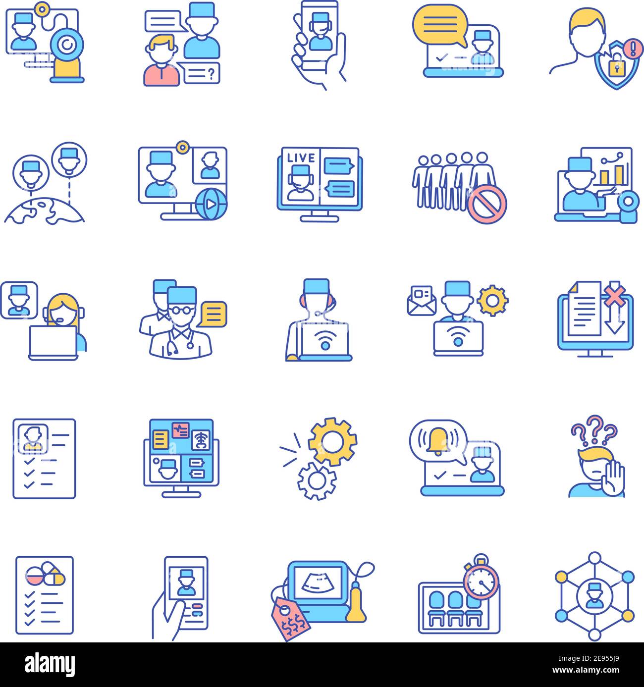 Set di icone colore RGB Telemedicine Illustrazione Vettoriale