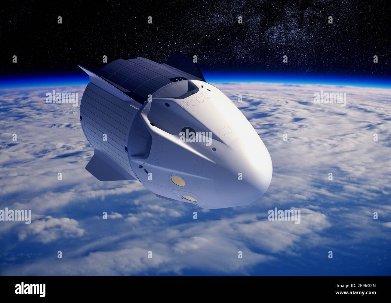 Commercial Crew Spacecraft orbitante Blue Planet Earth. Foto Stock
