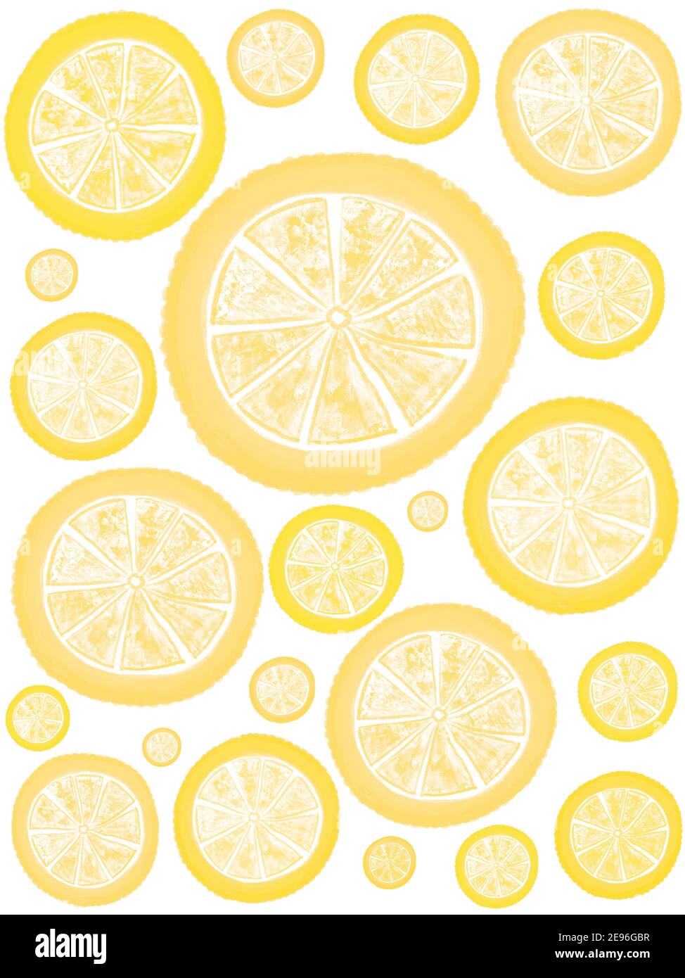Sfondo con illustrazione digitale di colorate fette di agrumi Foto Stock