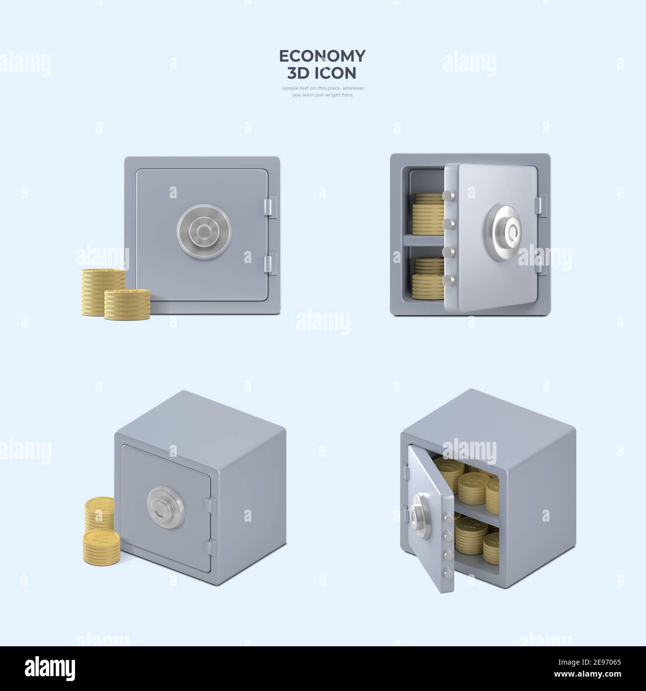 Icone 3D di finanza, barre d'oro in cassaforte Foto Stock