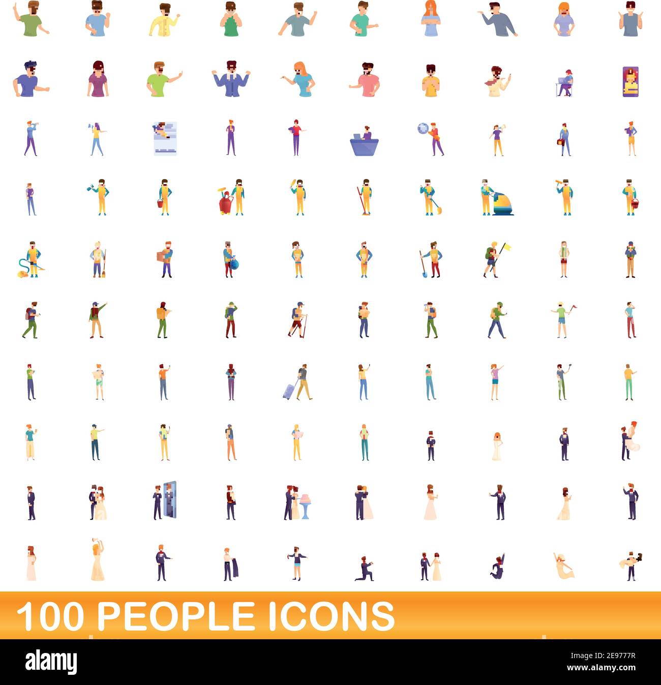 100 persone set di icone. Cartoon illustrazione di un centinaio di persone icone set di vettore isolato su sfondo bianco Illustrazione Vettoriale