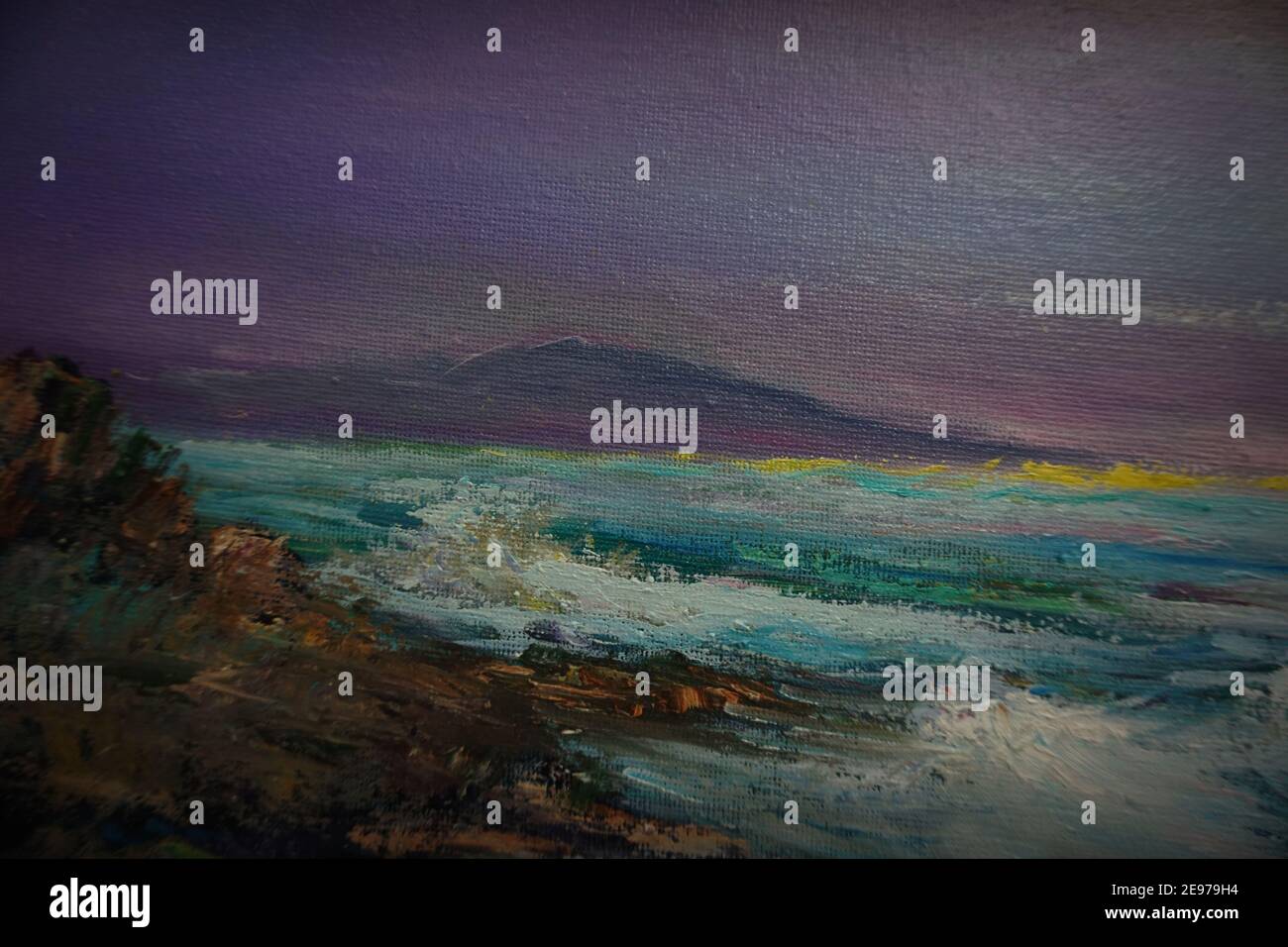 Arte, dipinto ad olio, sfondo, onda, mare, montagna, dalla thailandia Foto Stock