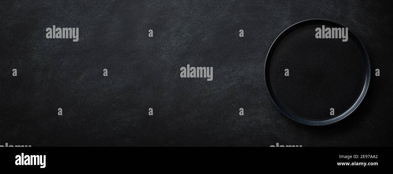 Banner nero con piastra nera vuota. Vista dall'alto. Foto Stock