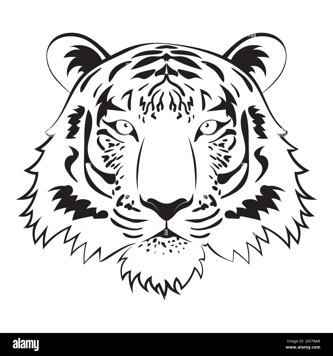 Ritratto decorativo della figura di disegno di linea dell'arte della tigre. Illustrazione Vettoriale