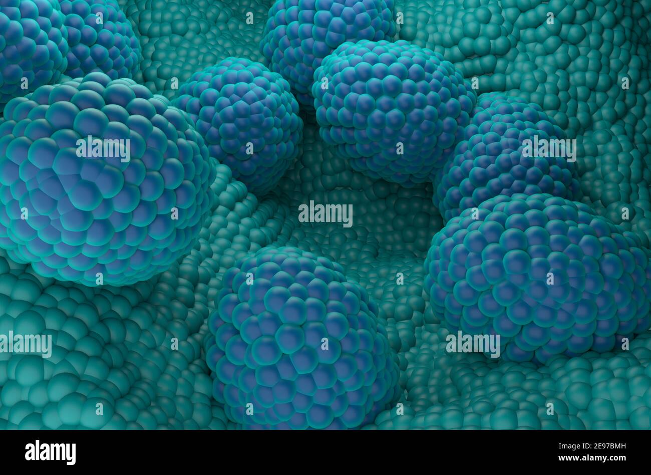 Visualizzazione isometrica dell'illustrazione 3d delle cellule tumorali della prostata Foto Stock